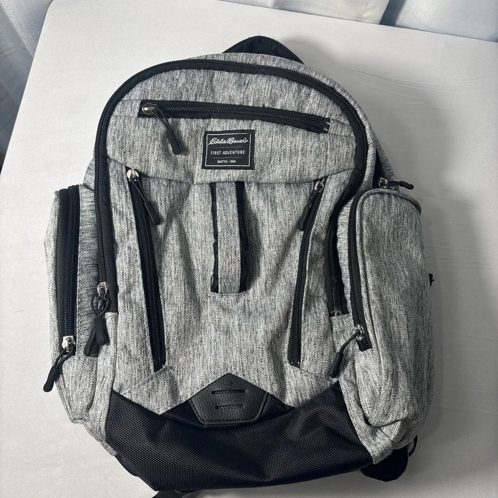Eddie Bauer First Adventure Backpack Baby Diaper Bag Gray Black Waterproof 16
